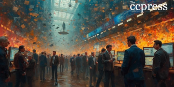 chaotic market oil painting