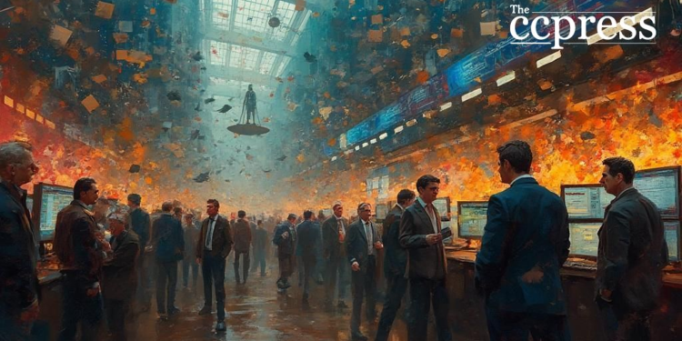 chaotic market oil painting