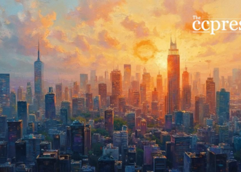 cityscape crypto oil painting