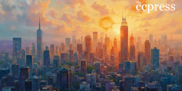 cityscape crypto oil painting