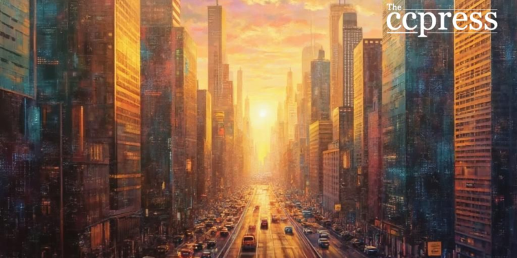 cityscape innovation oil painting