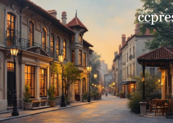 classic urban evening scene