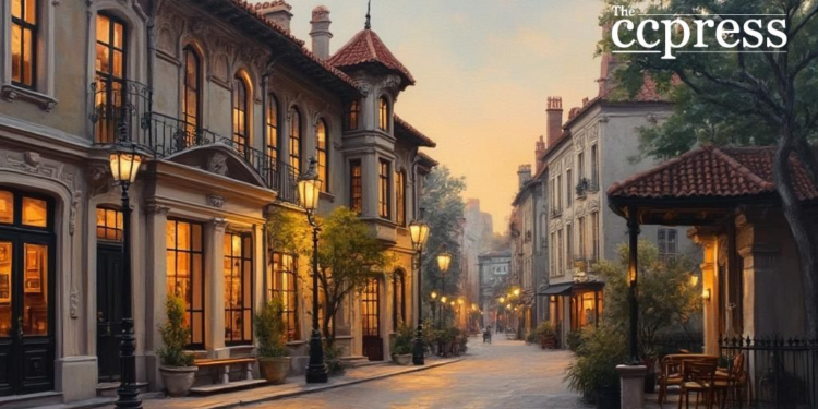 classic urban evening scene