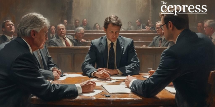 courtroom drama oil painting