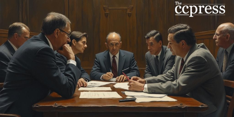 courtroom jury oil painting scene