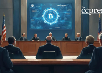 crypto courtroom oil painting