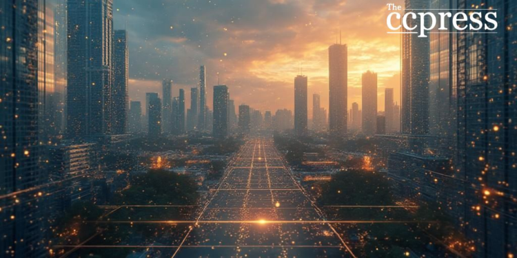 crypto integration cityscape oil art