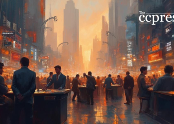 crypto market bustle painting