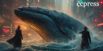 crypto whale trading oil painting