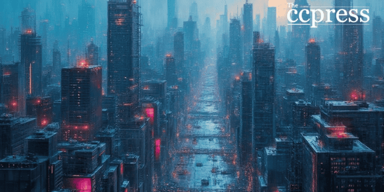 cyber cityscape oil painting