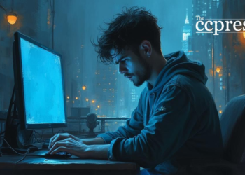 distressed crypto user oil painting