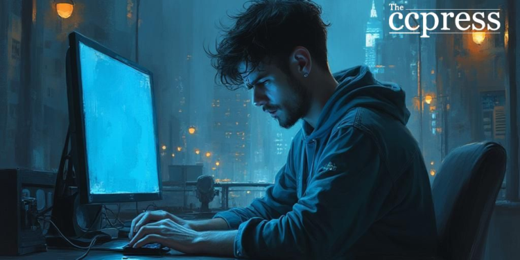 distressed crypto user oil painting