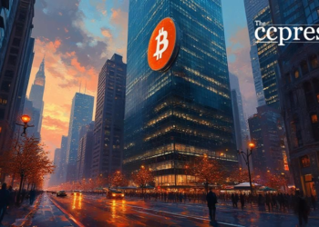 dynamic bitcoin cityscape art
