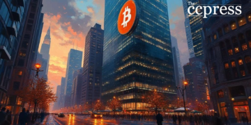 dynamic bitcoin cityscape art
