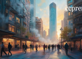 dynamic cityscape oil morning