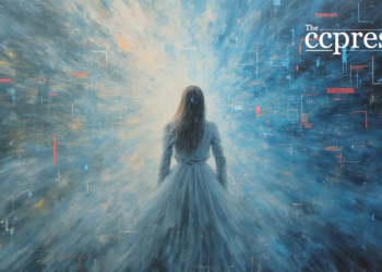 ethereal figure digital swirl
