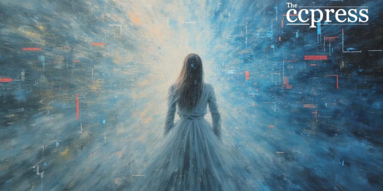 ethereal figure digital swirl