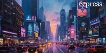 ethereum cityscape neon painting