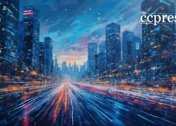 ethereum dusk cityscape painting