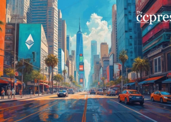 ethereum skyscrapers oil painting