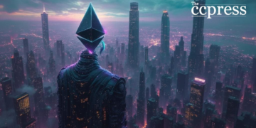 ethereum titan cityscape oil art