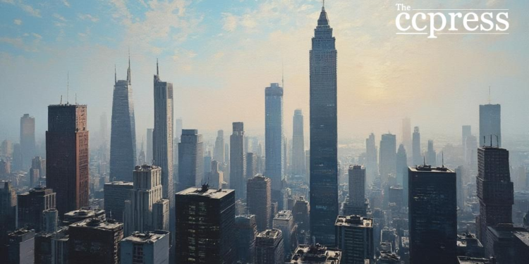 ethzilla cityscape oil painting