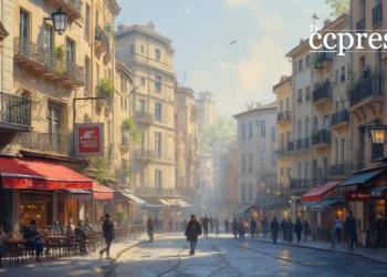 european cityscape oil painting