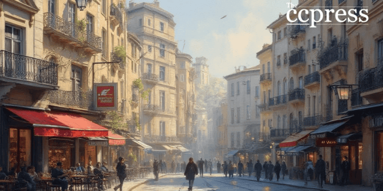 european cityscape oil painting