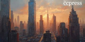 evening cityscape oil painting