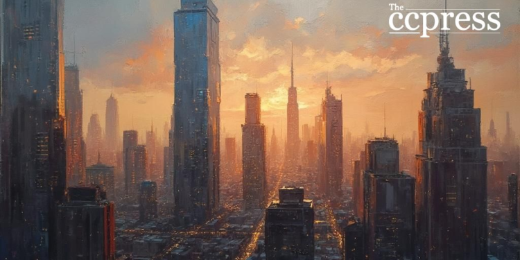 evening cityscape oil painting