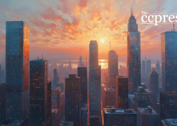 financial district dawn skyline