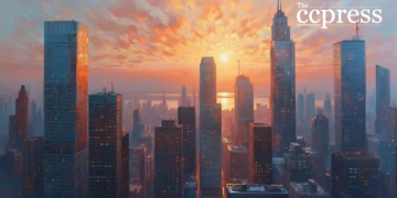 financial district dawn skyline