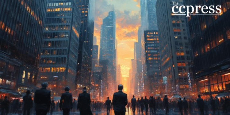financial district dusk chaos