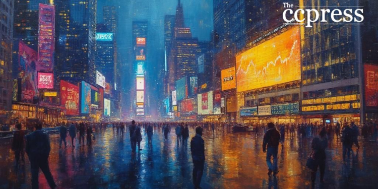 financial district neon dusk