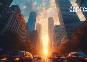 financial district sunset scene
