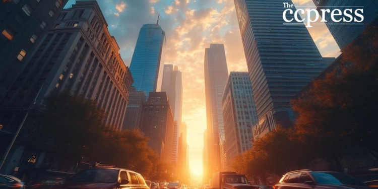 financial district sunset scene