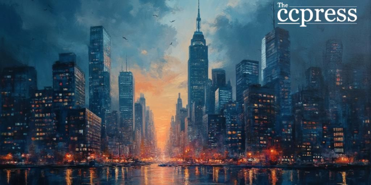 financial skyline tension dusk