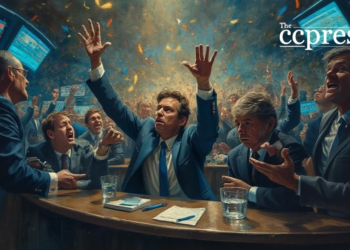 frantic financial market painting
