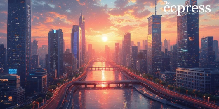 futuristic 2025 crypto cityscape