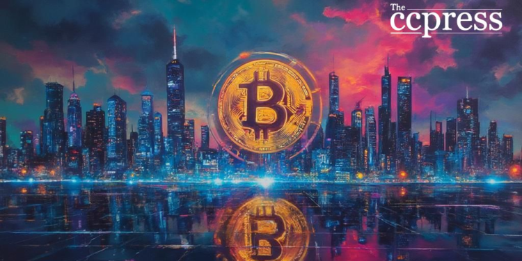futuristic bitcoin cityscape 2025