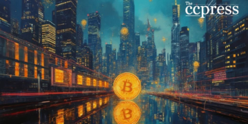 futuristic bitcoin cityscape
