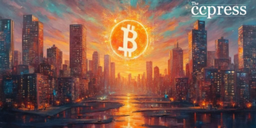 futuristic bitcoin cityscape art