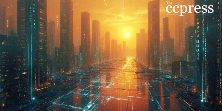 futuristic blockchain oil painting