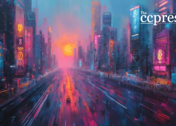 futuristic city crypto chaos