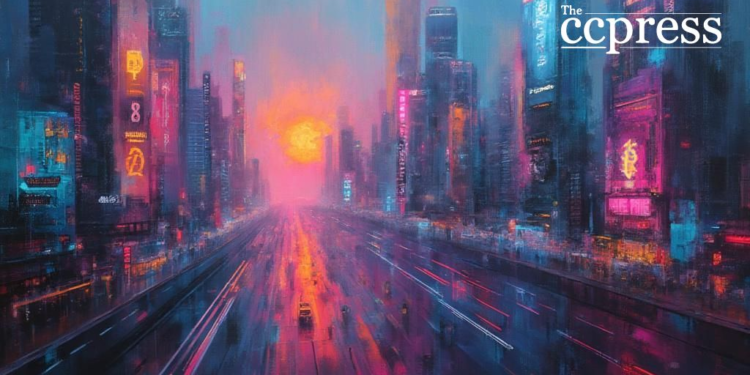futuristic city crypto chaos