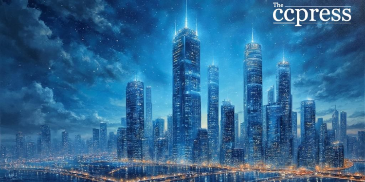 futuristic city oil painting