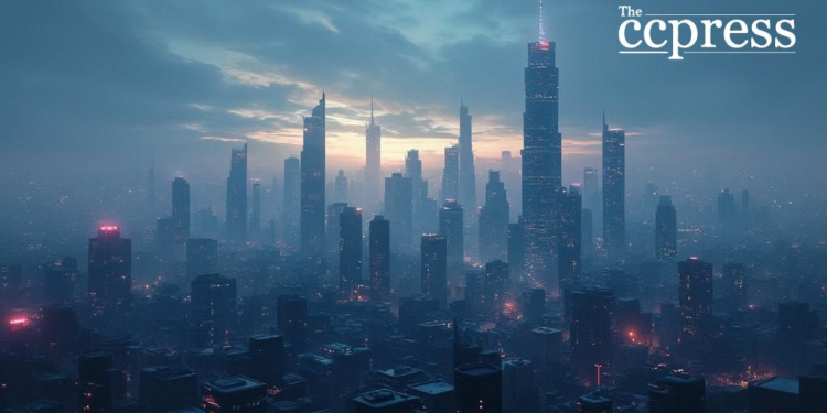 futuristic city skyline art