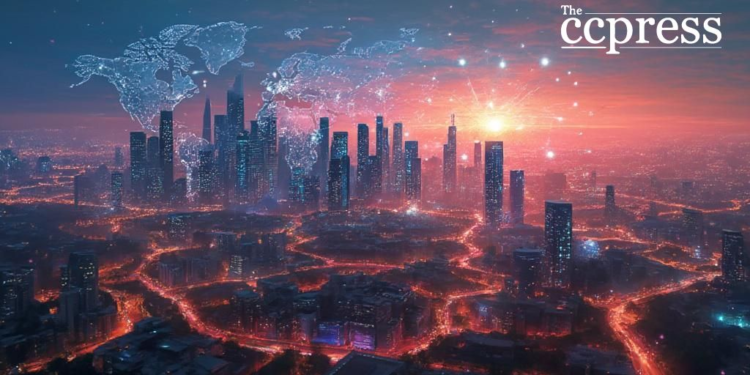 futuristic cityscape ai logo