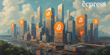 futuristic cityscape bitcoin art