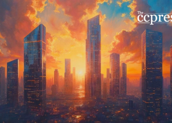 futuristic cityscape bitcoin rise